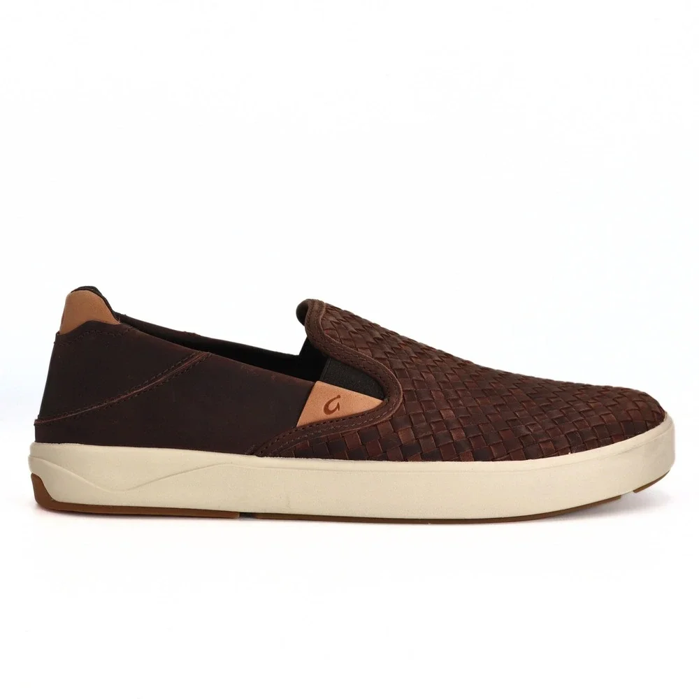 OluKai Lae'ahi Lauhala Mens 10.5 Dark Java Woven Leather Slip On Shoes NWT